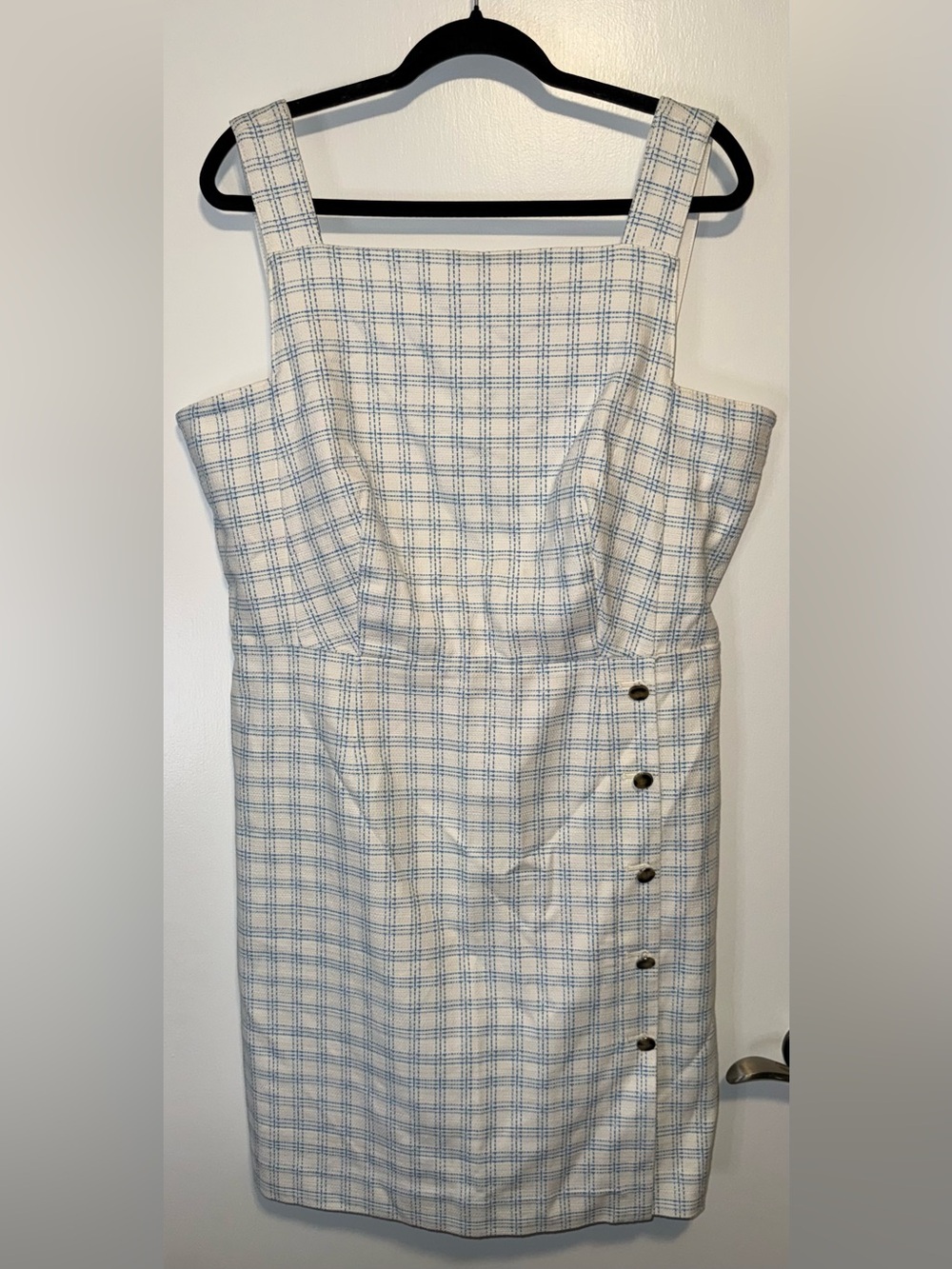 Ann Taylor White and Light Blue Tweed Checked Dress